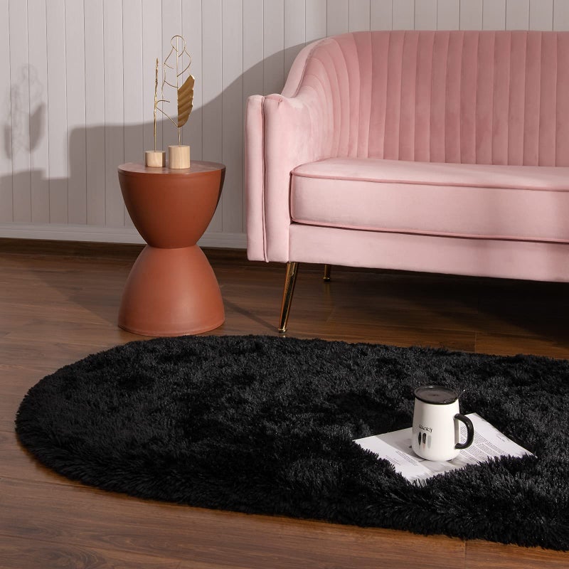 Softlife Fluffy Rugs for Bedroom, Shag Cute Area Rug for Girls and Kids Baby Room Home Decor, 2.6 x 5.3 Feet Oval Indoor Carpet for Nursery Dorm Living Room, Black - Image 4